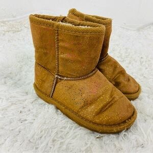 UNBRANDED sparkling Glittery Tan fleece lined kids Boots size 9/10